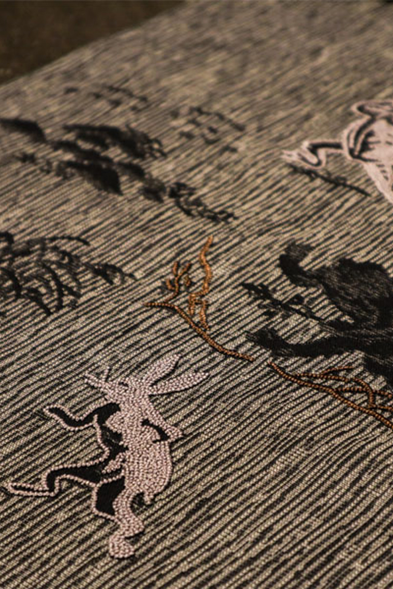 鳥獣戯画相良刺繍名古屋帯